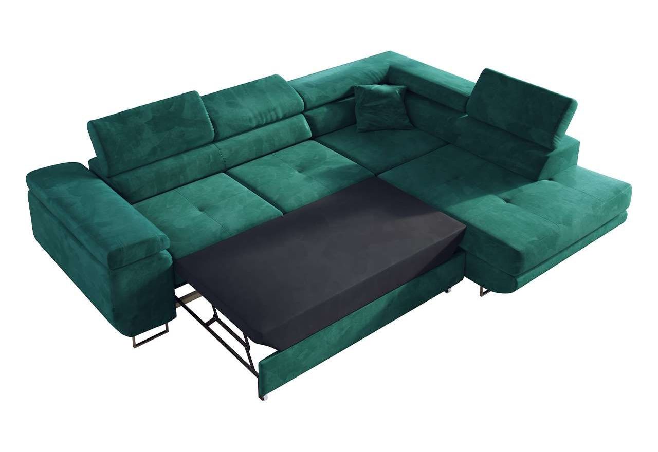 Narożnik GUSTAW L - strona prawa - ciemnozielony, welwet