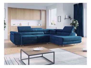 Narożnik GUSTAW L - strona prawa - ciemnoniebieski, welwet
