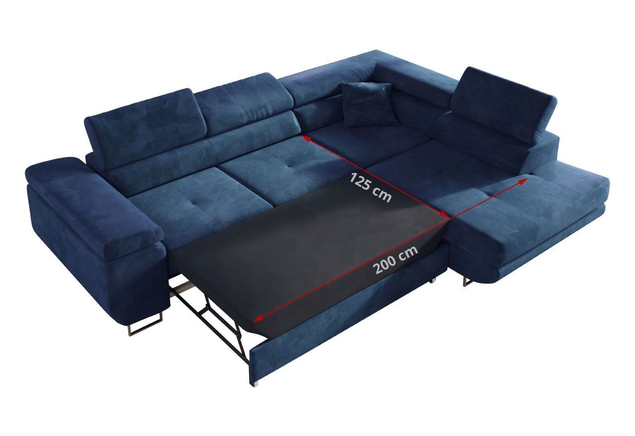 Narożnik GUSTAW L - strona prawa - ciemnoniebieski, welwet