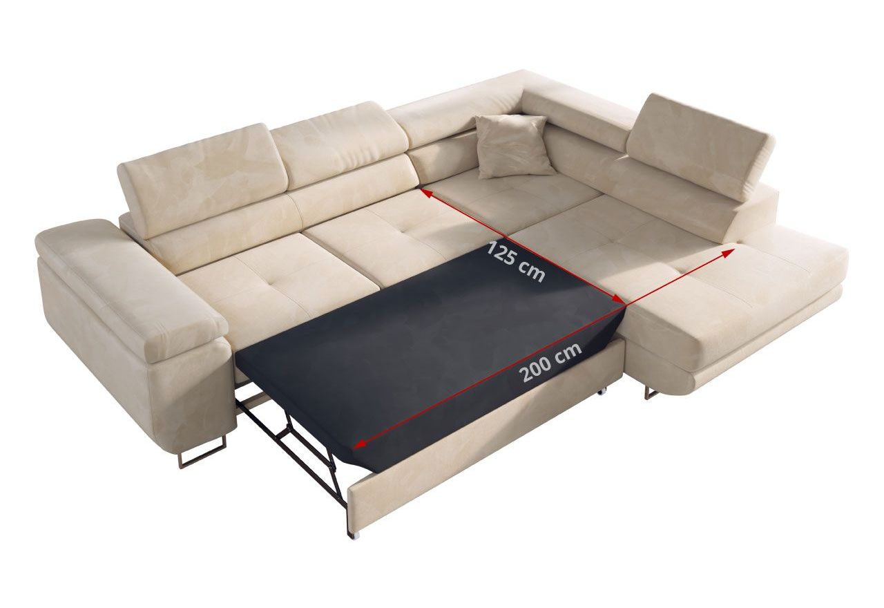 Narożnik GUSTAW L - strona prawa - beżowy, welwet