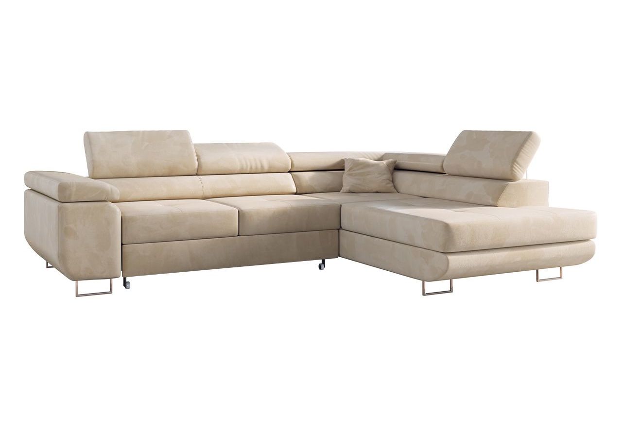 Narożnik GUSTAW L - strona prawa - beżowy, welwet