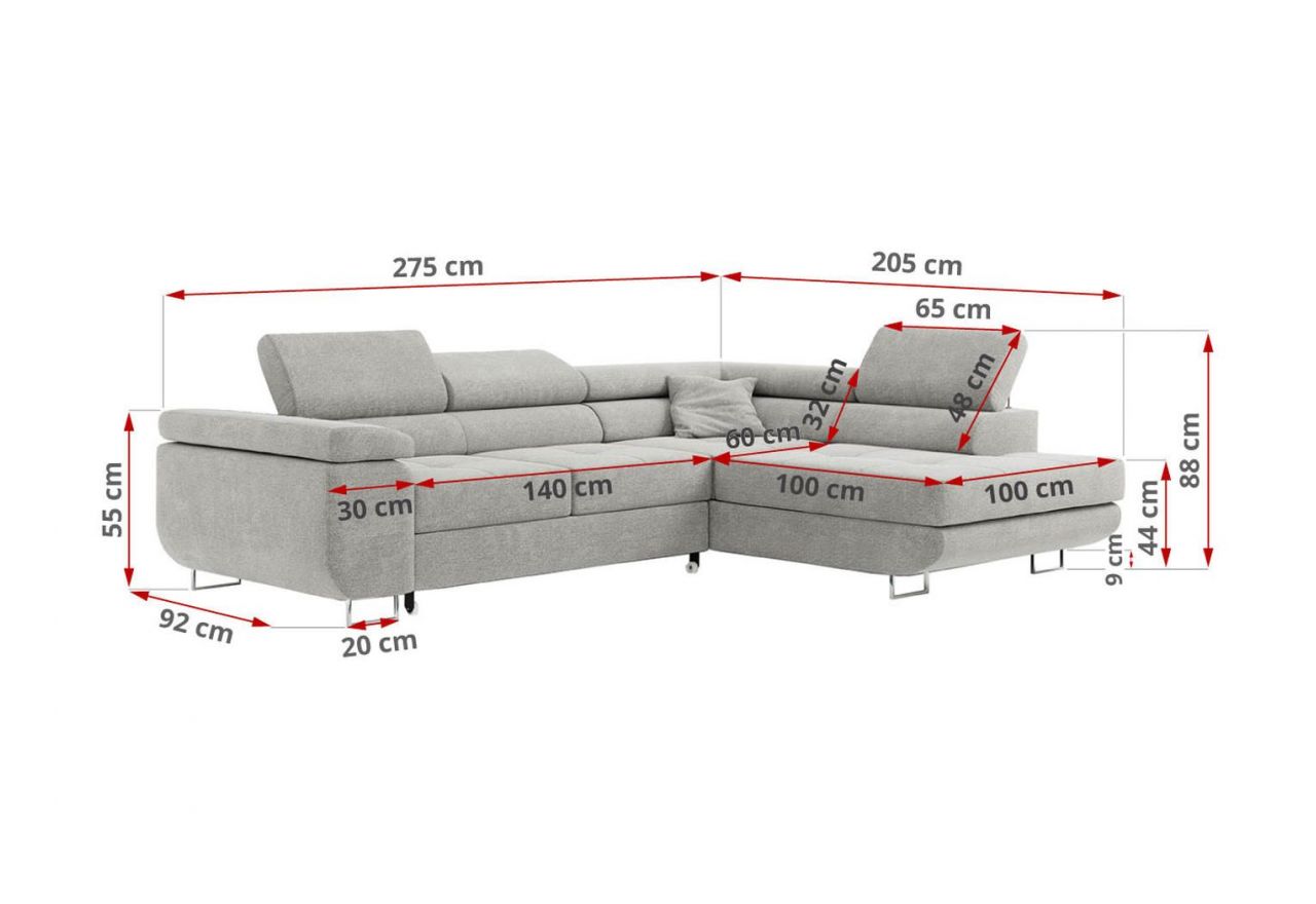 Narożnik GUSTAW L - strona prawa - jasnoszary, struktura