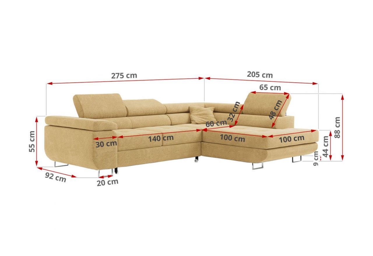 Narożnik GUSTAW L - strona lewa - żółty, struktura