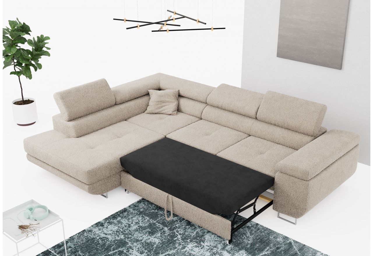 Narożnik GUSTAW L - strona lewa - kremowy, boucle