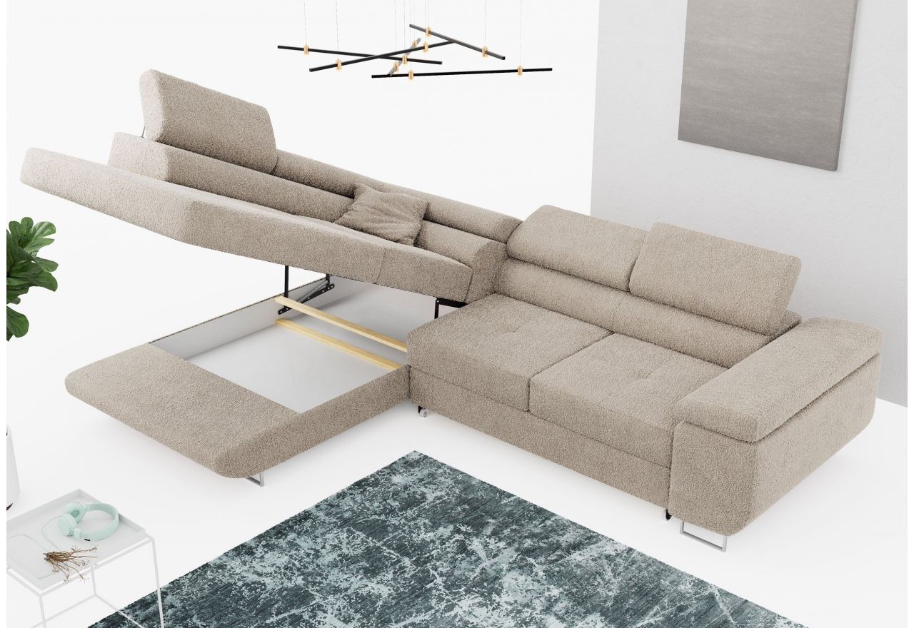 Narożnik GUSTAW L - strona lewa - kremowy, boucle