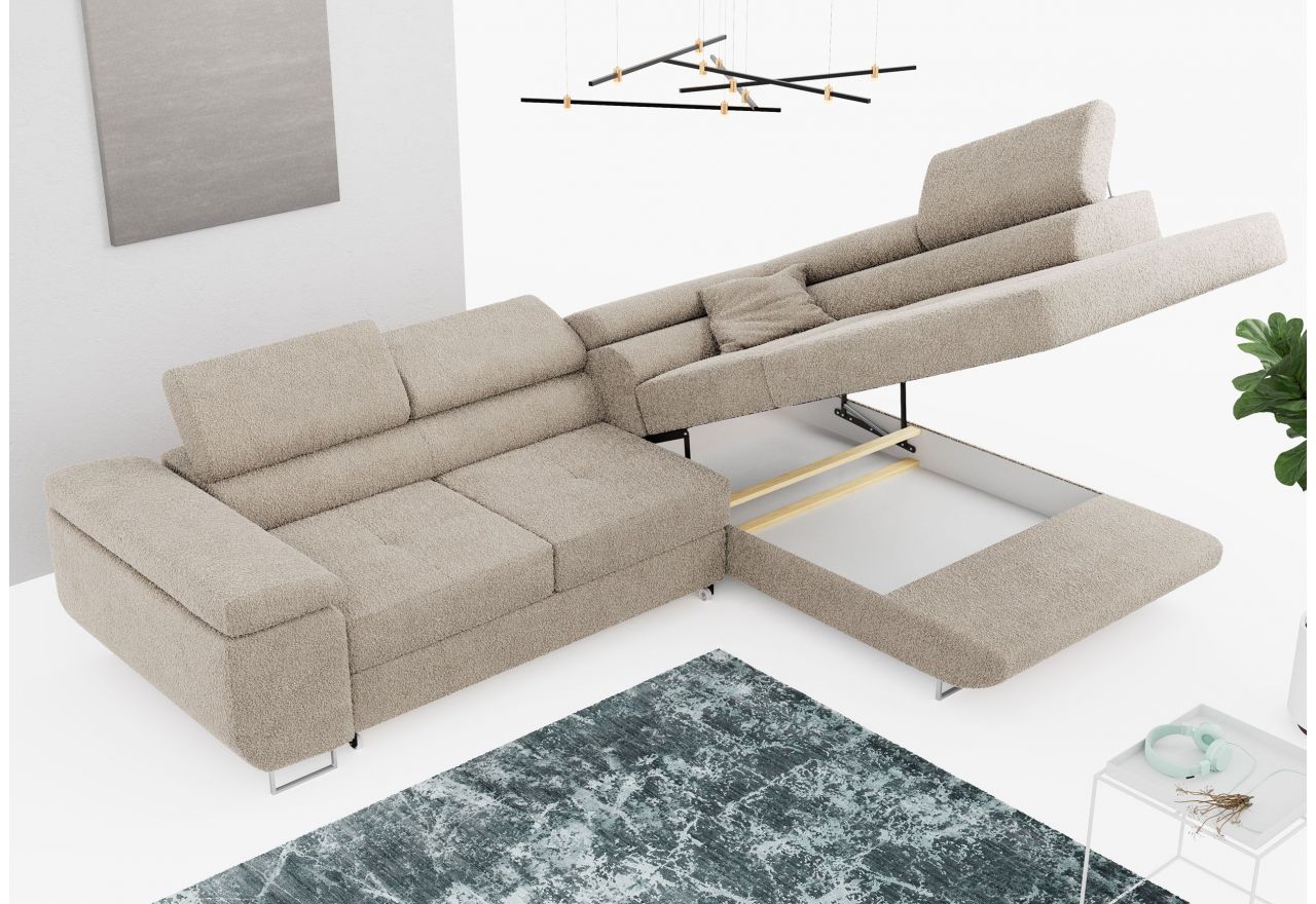 Narożnik GUSTAW L - strona prawa - kremowy, boucle