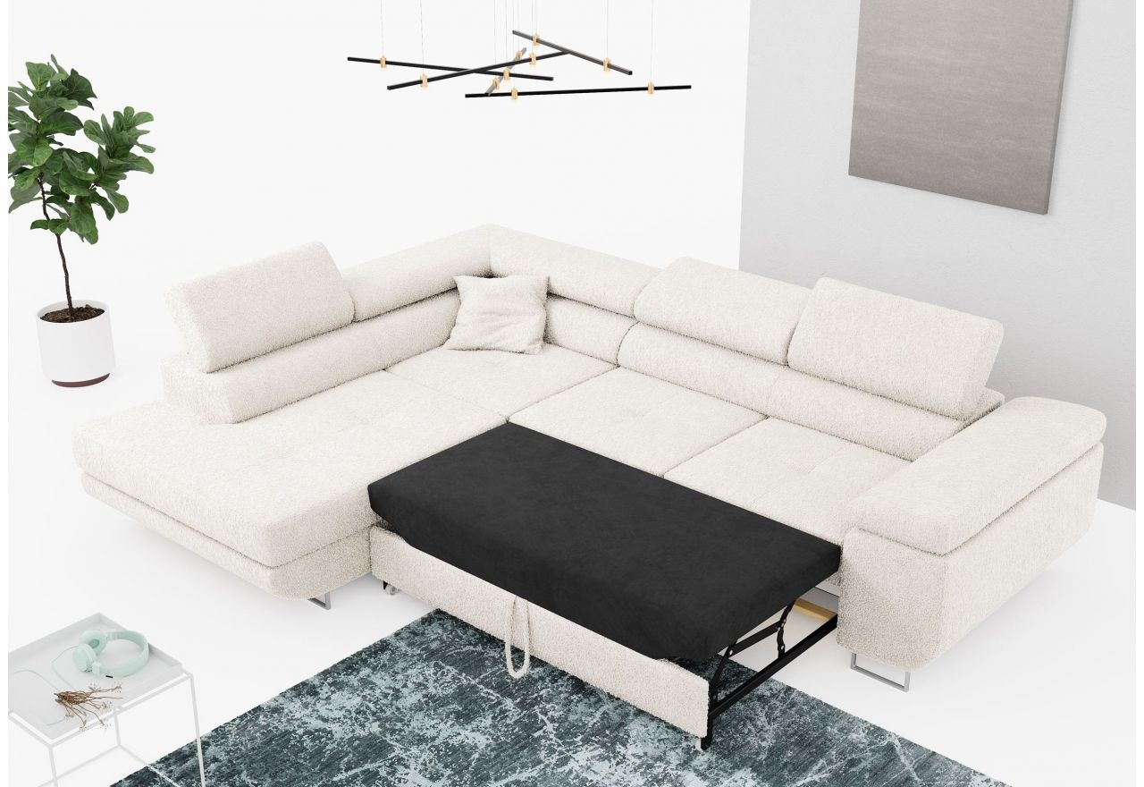 Narożnik GUSTAW L - strona lewa - biały, boucle