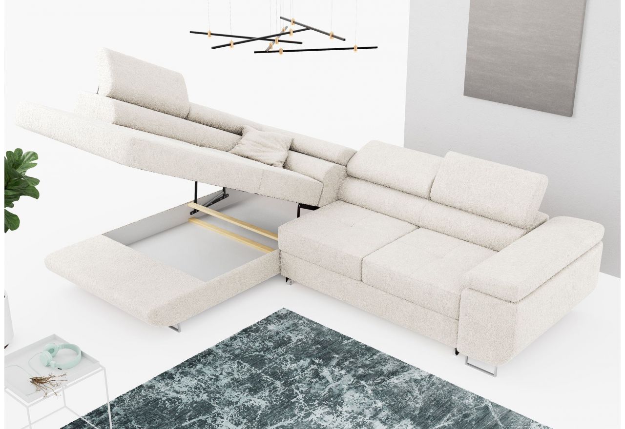 Narożnik GUSTAW L - strona lewa - biały, boucle