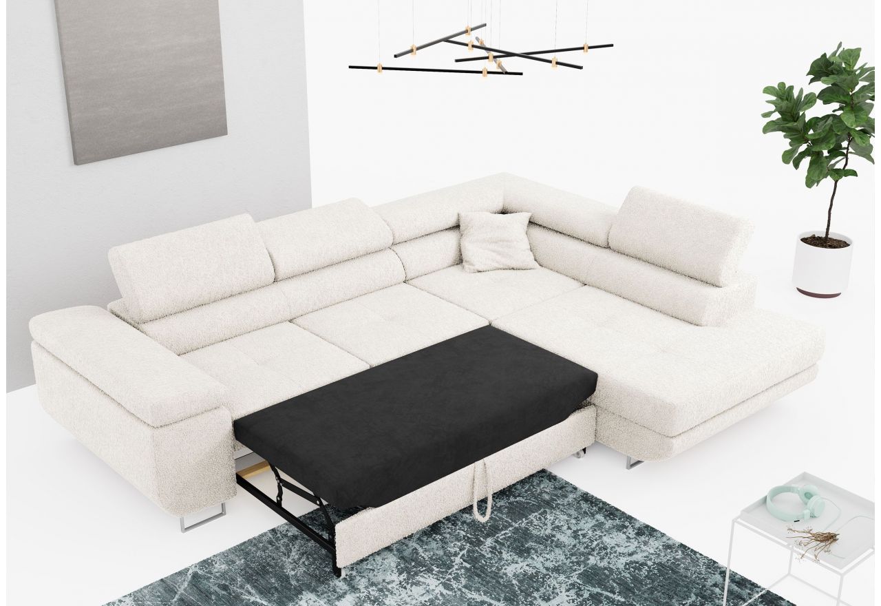 Narożnik GUSTAW L - strona prawa - biały, boucle