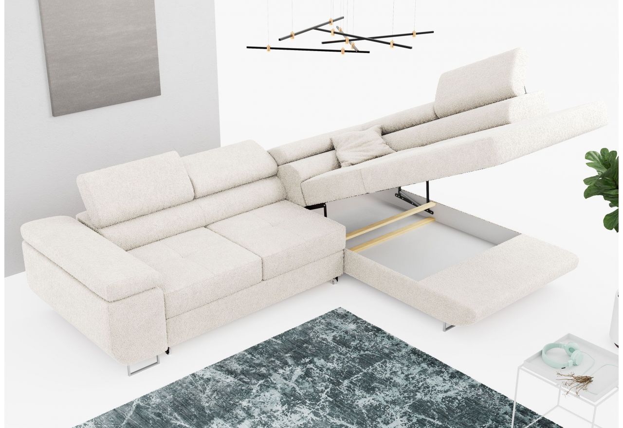 Narożnik GUSTAW L - strona prawa - biały, boucle