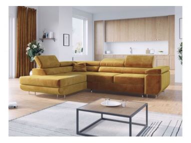 Narożnik GUSTAW L - strona lewa - żółty, welwet