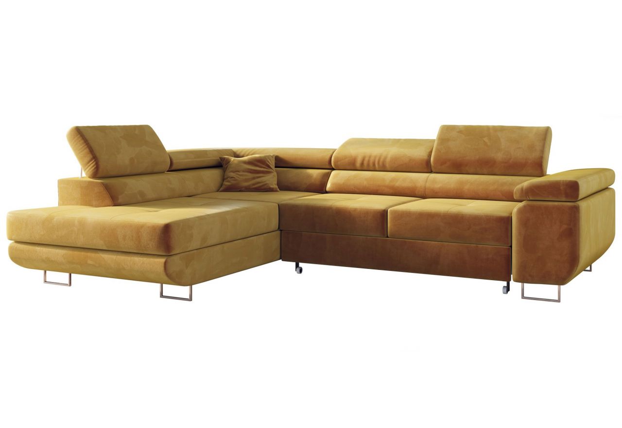 Narożnik GUSTAW L - strona lewa - żółty, welwet