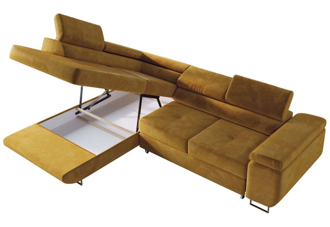 Narożnik GUSTAW L - strona lewa - żółty, welwet