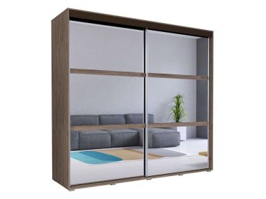 Przesuwna i pojemna szafa w nowoczesnym stylu do sypialni 230 cm - LUNGO Sonoma trufla / Dąb bagienny