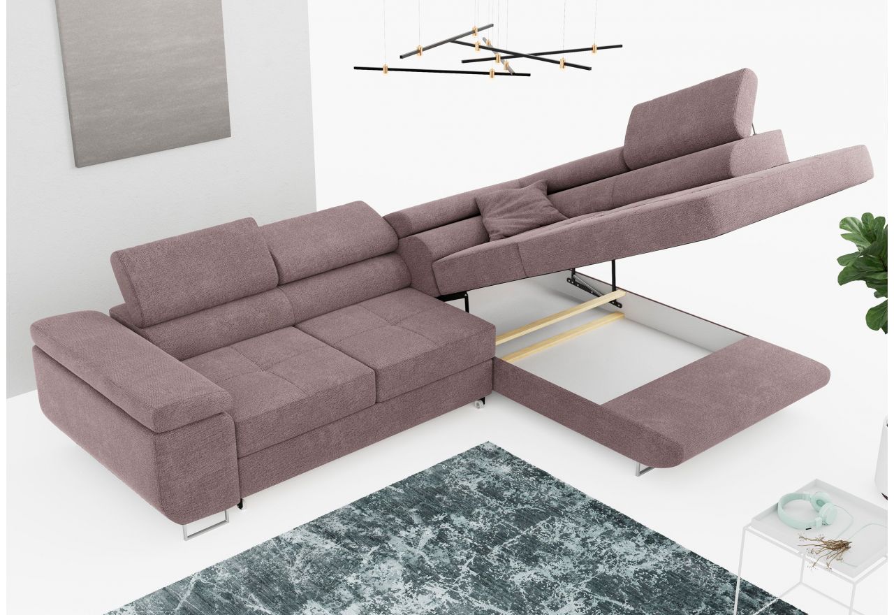 Narożnik GUSTAW L - strona prawa - różowy, struktura