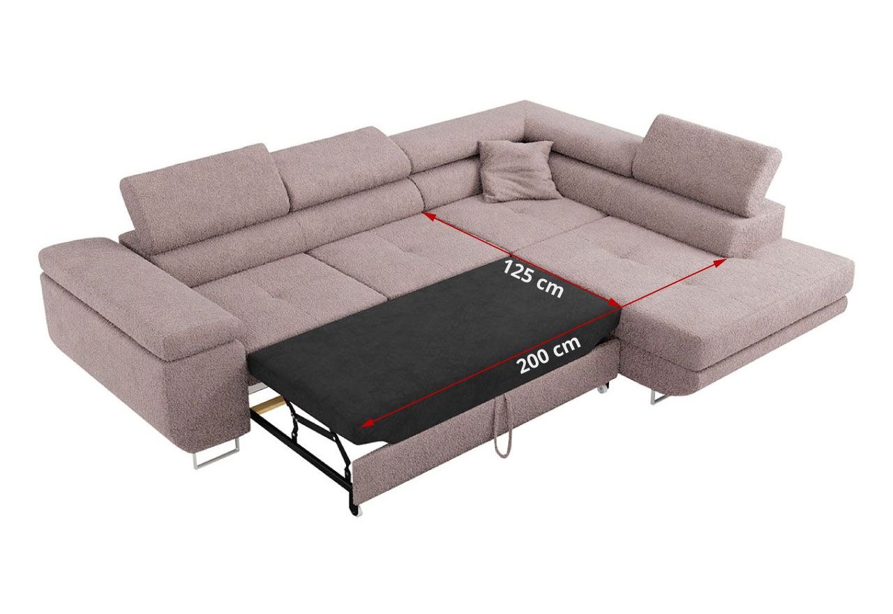 Narożnik GUSTAW L - strona prawa - różowy, boucle