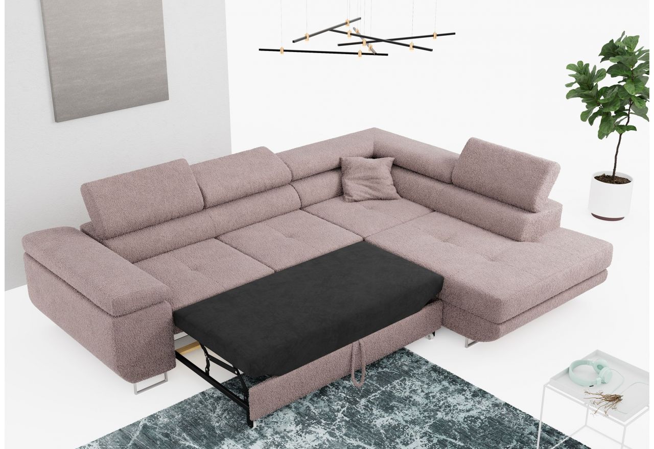 Narożnik GUSTAW L - strona prawa - różowy, boucle