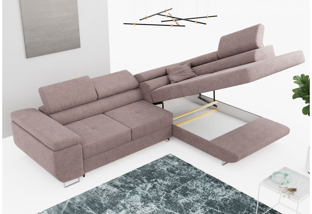 Narożnik GUSTAW L - strona prawa - różowy, boucle