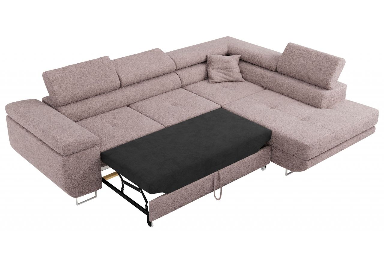 Narożnik GUSTAW L - strona prawa - różowy, boucle