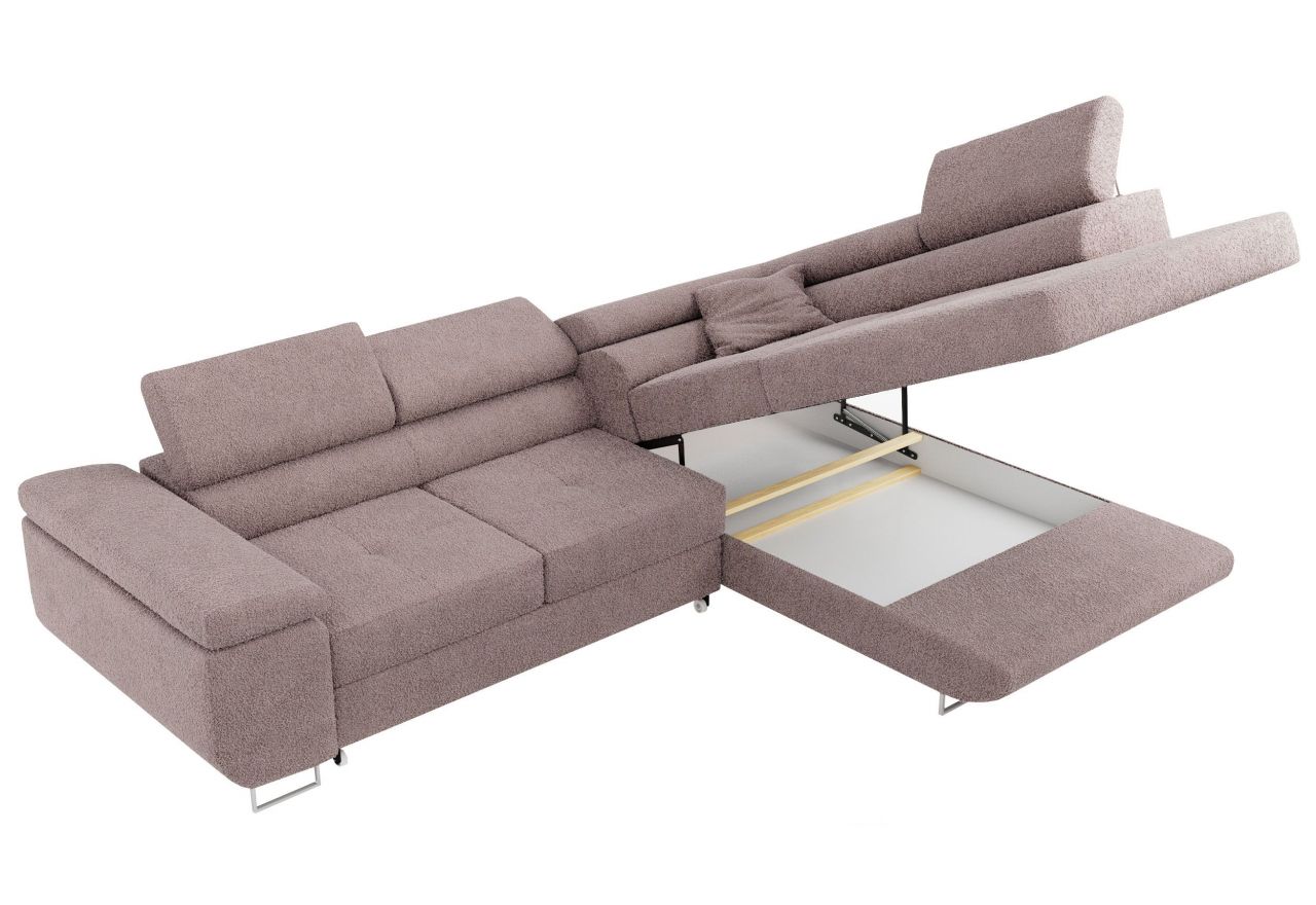 Narożnik GUSTAW L - strona prawa - różowy, boucle