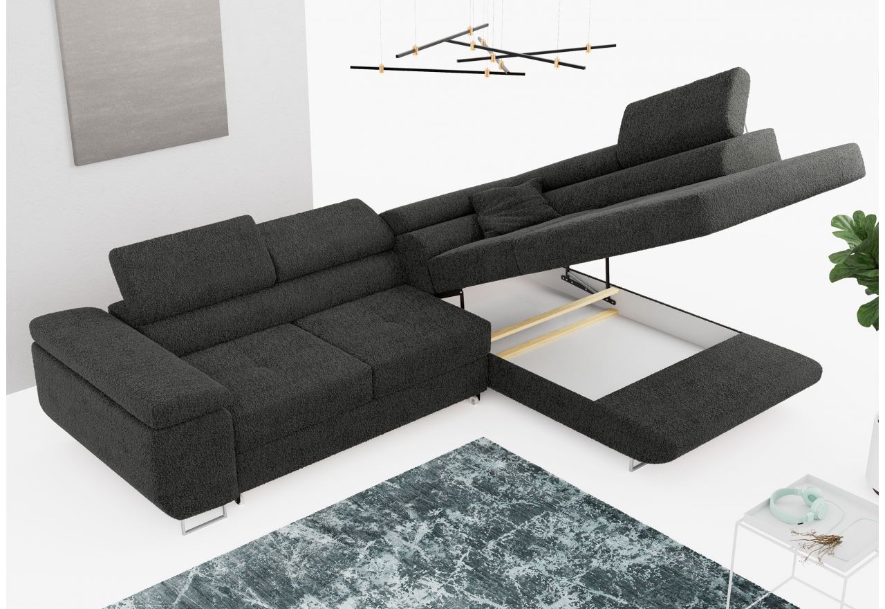 Narożnik GUSTAW L - strona prawa - ciemnoszary, boucle