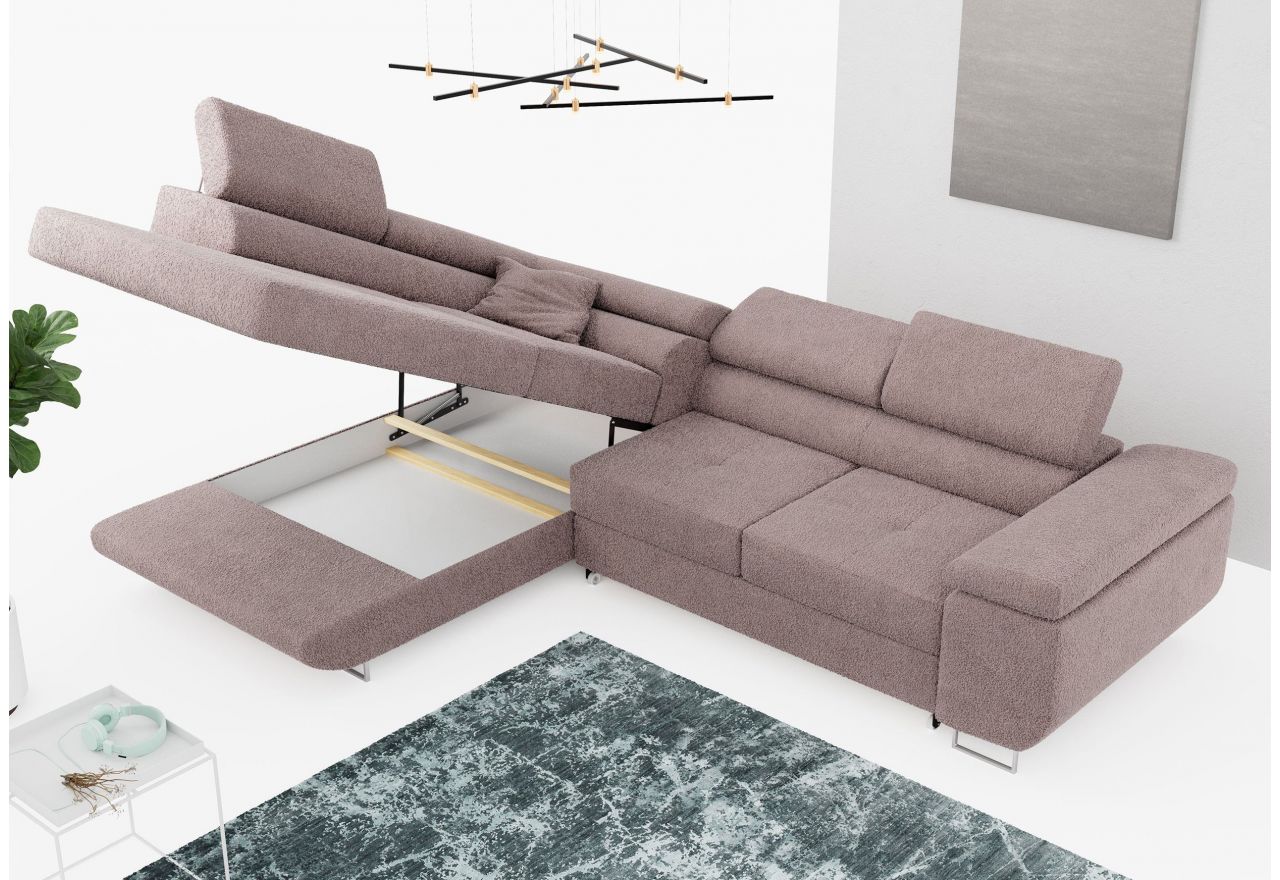 Narożnik GUSTAW L - strona lewa - różowy, boucle