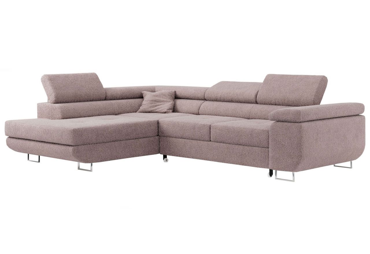 Narożnik GUSTAW L - strona lewa - różowy, boucle