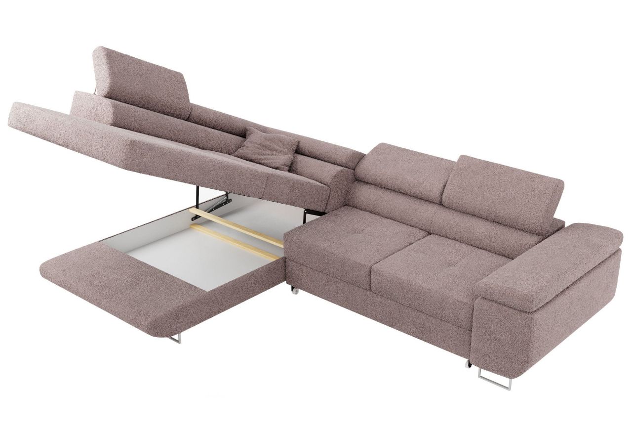 Narożnik GUSTAW L - strona lewa - różowy, boucle