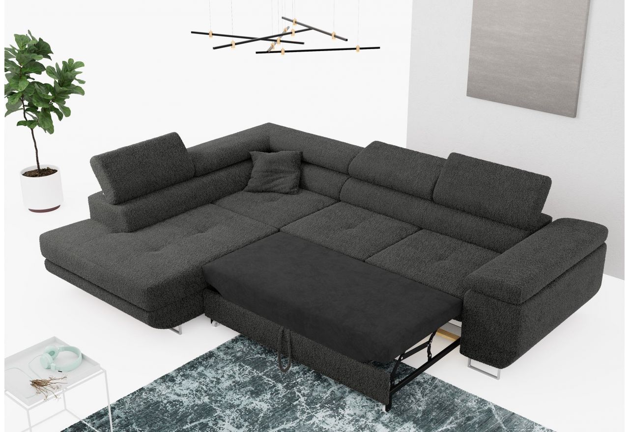 Narożnik GUSTAW L - strona lewa - ciemnoszary, boucle