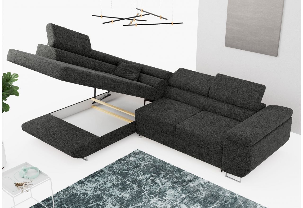 Narożnik GUSTAW L - strona lewa - ciemnoszary, boucle