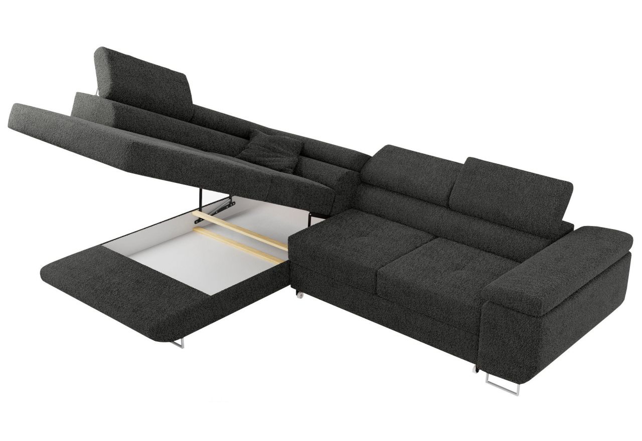 Narożnik GUSTAW L - strona lewa - ciemnoszary, boucle