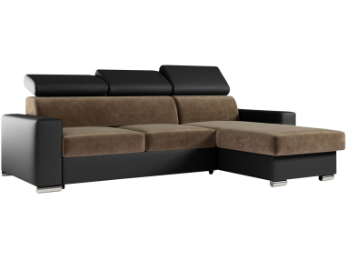 Narożnik FOX L - uniwersalny - brązowy, czarny, welwet, ekoskóra