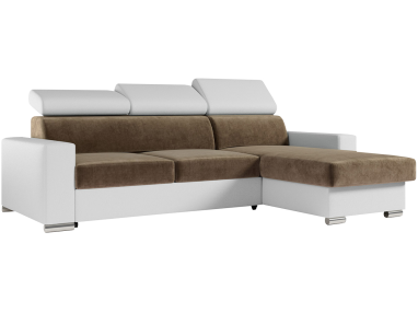 Narożnik FOX L - uniwersalny - brązowy, biały, welwet, ekoskóra