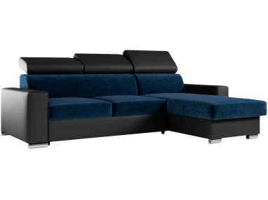 Narożnik FOX L - uniwersalny - ciemnoniebieski, czarny, welwet, ekoskóra