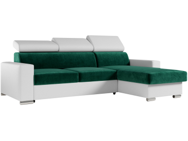 Narożnik FOX L - uniwersalny - ciemnozielony, biały, welwet, ekoskóra