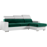 Narożnik FOX L - uniwersalny - ciemnozielony, biały, welwet, ekoskóra