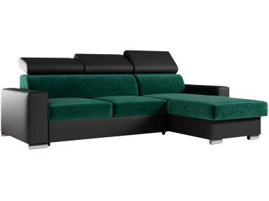 Narożnik FOX L - uniwersalny - ciemnozielony, czarny, welwet, ekoskóra