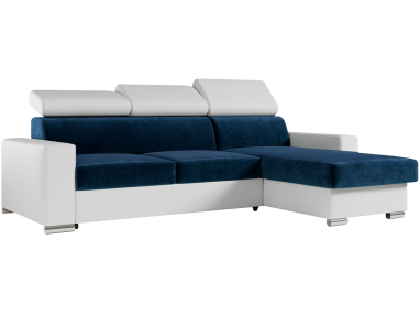 Narożnik FOX L - uniwersalny - ciemnoniebieski, biały, welwet, ekoskóra