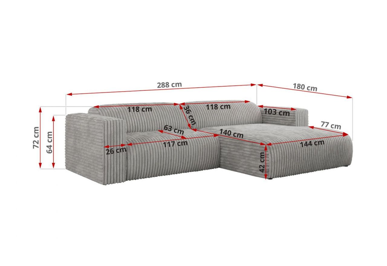 Narożnik PASADENA L - strona lewa - jasnoszary, sztruks