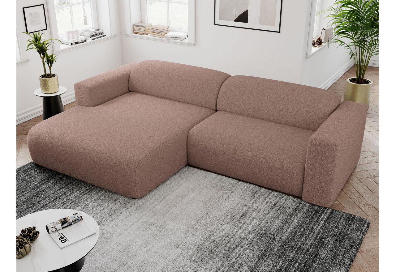 Narożnik PASADENA L - strona lewa - różowy, boucle