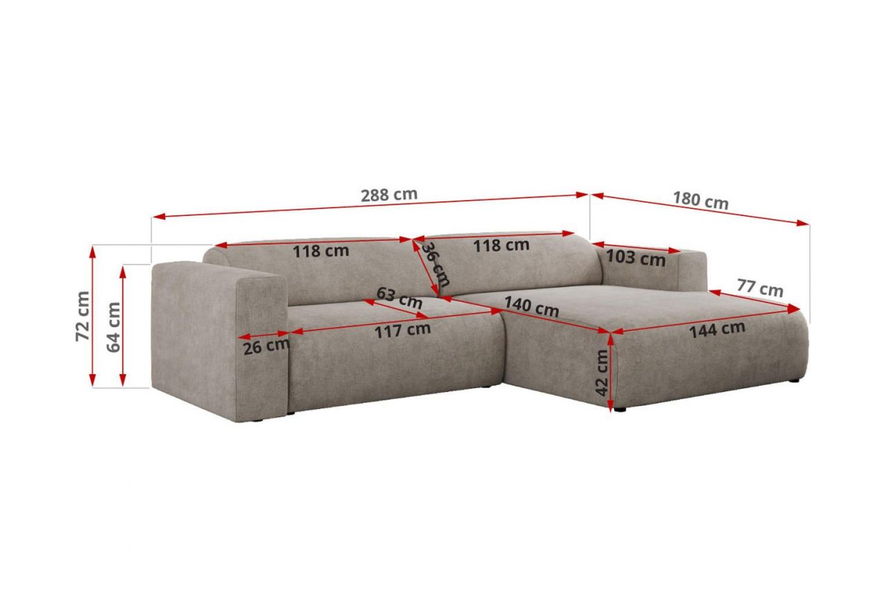Narożnik PASADENA L - strona lewa - beżowy, struktura
