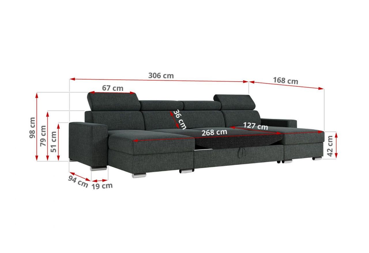 Narożnik FOX U - uniwersalny - ciemnoszary, struktura