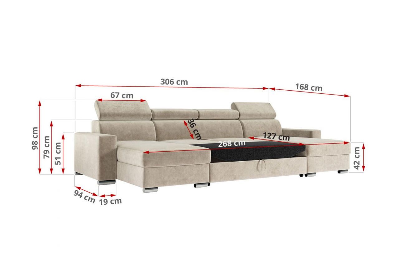 Narożnik FOX U - uniwersalny - beżowy, welwet