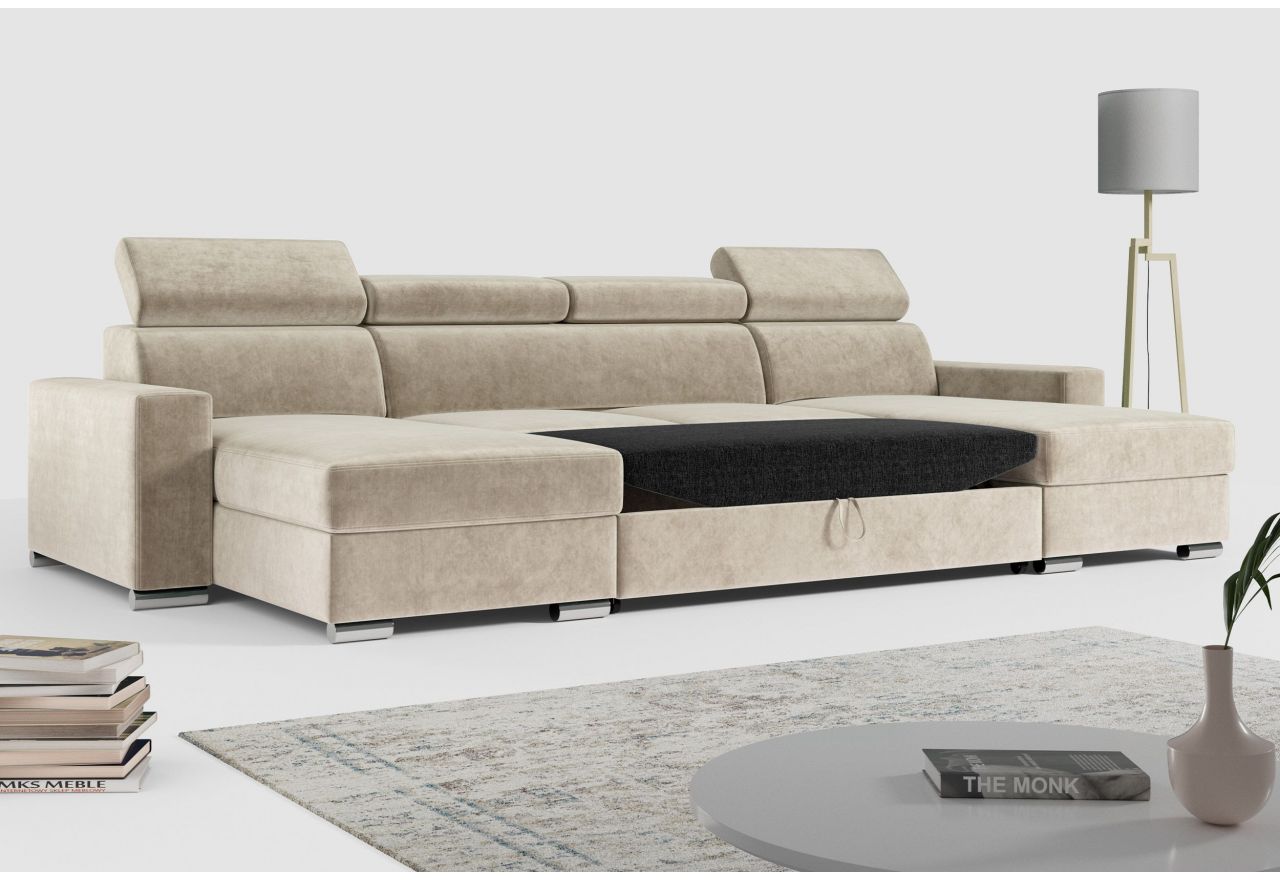 Narożnik FOX U - uniwersalny - beżowy, welwet