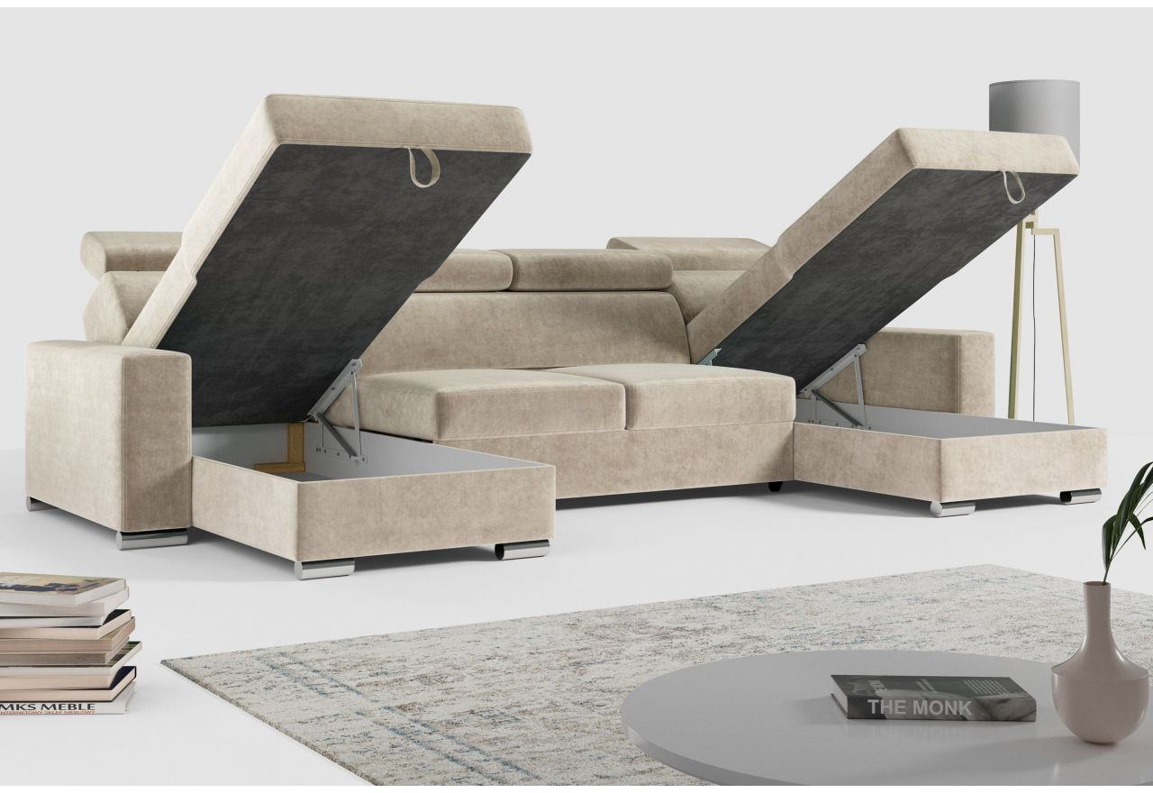 Narożnik FOX U - uniwersalny - beżowy, welwet