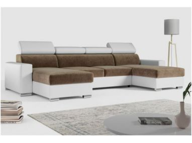 Narożnik FOX U - uniwersalny - brązowy, biały, welwet, ekoskóra