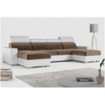 Narożnik FOX U - uniwersalny - brązowy, biały, welwet, ekoskóra