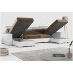 Narożnik FOX U - uniwersalny - brązowy, biały, welwet, ekoskóra