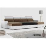 Narożnik FOX U - uniwersalny - brązowy, biały, welwet, ekoskóra