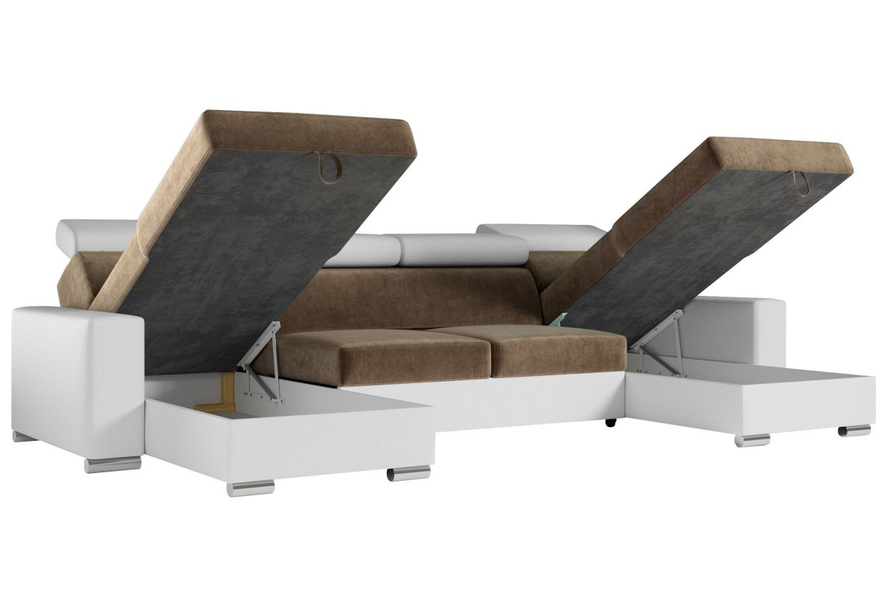 Narożnik FOX U - uniwersalny - brązowy, biały, welwet, ekoskóra